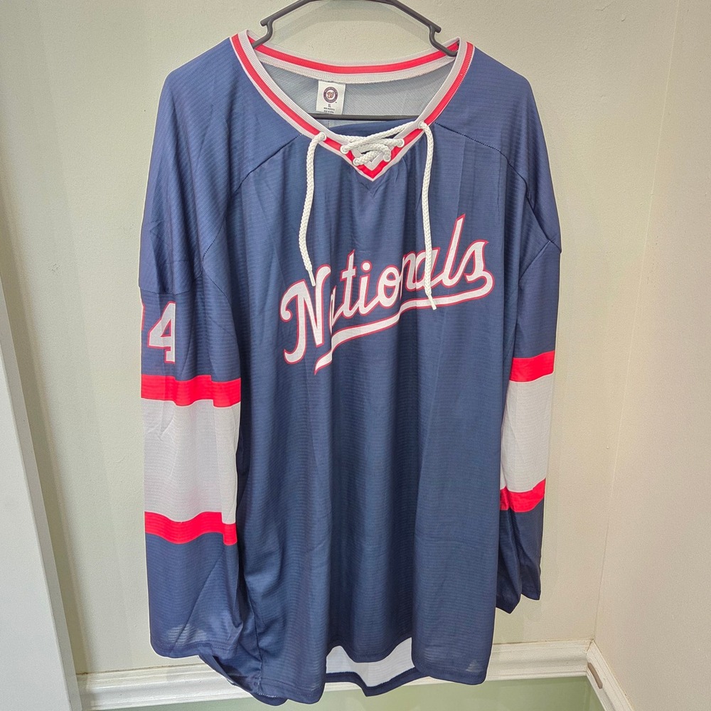 Washington Nationals Hockey Jersey XL Navy Blue Lace Up V-Neck Number 24 MLB